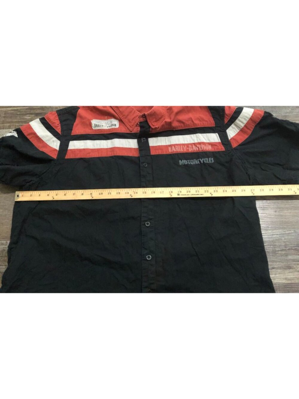 Harley Davidson Mens 3XL Black & Red Button Up Mechanic Shirt Short Sleeve - Picture 6 of 7